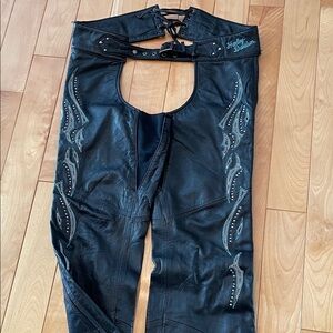 Harley-Davidson Black Leather Chaps with Silver Accents